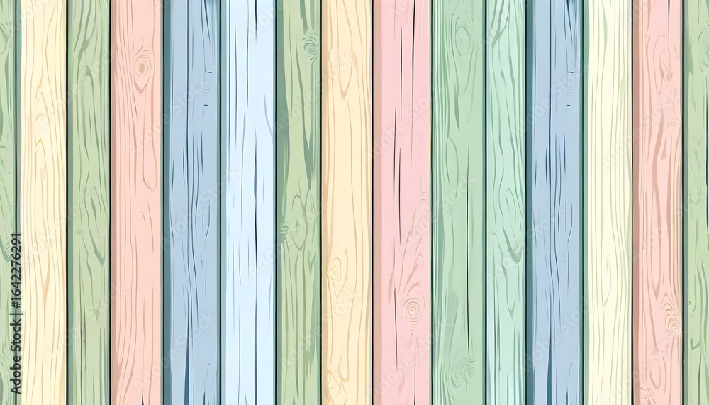 Poster pastel-colored wooden planks arranged vertically, creating a textured background pattern.