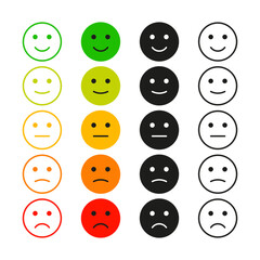 feedback emoji. emoticons set , rating scale of customer satisfaction rating with 5 levels ; good, medium, bad or happy smile, neutral, angry emojis - smiley icon set. vector illustration