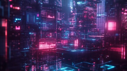 Futuristic city of glowing, digital architecture