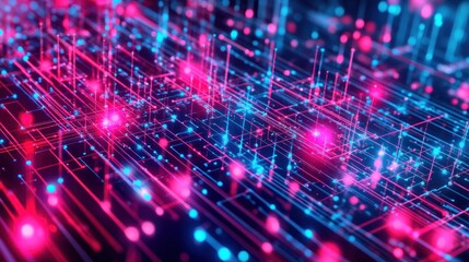 Obraz premium Abstract digital network of glowing lines and points in vibrant pink and blue