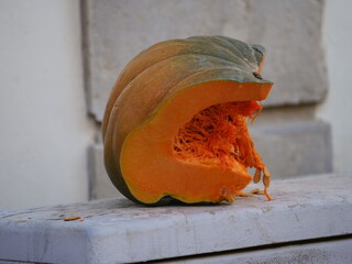 cross section of a pumpkin isolated on a stone