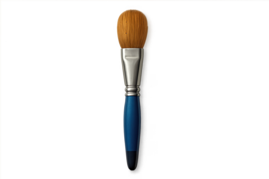 Round tip paint brush with blue handle on transparent background