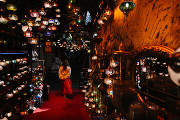 Colorful Lanterns Illuminate a Marketplace in the Evening, Istanbul.