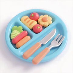 3d divided plate icon with vegetables and bread cartoon style isolated on white background healthy eating neurodiversity autism ADHD awareness inclusion