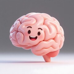 3d icon cute pink brain with smiling face cartoon style isolated on white background neurodiversity autism ADHD awareness inclusion