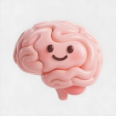 3d icon cute pink brain with smiling face cartoon style isolated on white background neurodiversity autism ADHD awareness inclusion