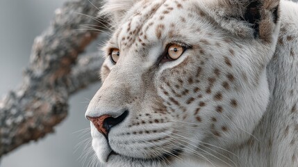 Naklejka premium Close-up portrait of an albino leopard displaying its unique coat pattern