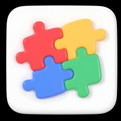 Fototapeta premium 3d icon colorful puzzle pieces red green blue yellow isolated on white background autism ADHD neurodiversity therapy awareness inclusion spectrum concept