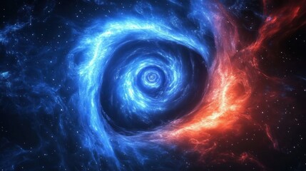 Cosmic vortex of swirling blue and red energy