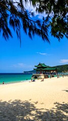 Tropical beach pavilion seashore view