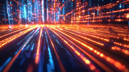Digital city highway with vibrant glowing lines