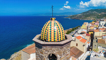 Aerial view of the bell tower of the Castelsardo Cathedral dedicated to Saint Anthony the Great on...