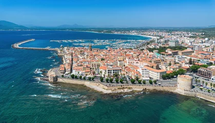 Fotobehang Kust Aerial view of Alghero, a fortified city founded by the Genoese on the northwestern coast of Sardinia, an Italian island in the Mediterranean Sea  © Alexandre ROSA