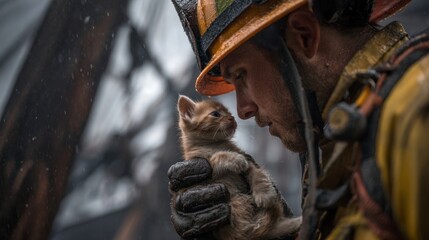 Firefighter rescues kitten