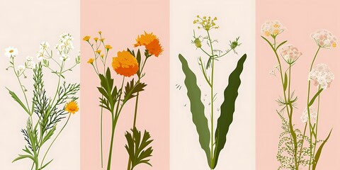 A lively scene of colorful meadow and garden blossoms accompanied by insects, set against a transparent background.