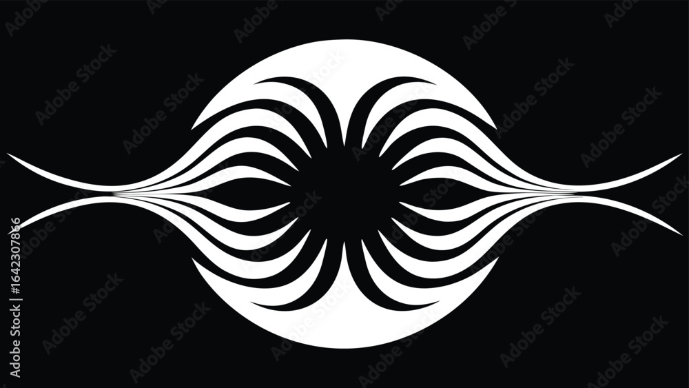 Poster abstract white graphic design of a unique stylized geometric shape on a black background