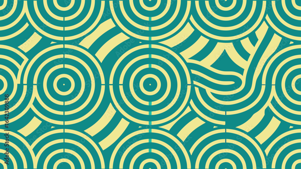 Aufkleber artistic abstract pattern of concentric circles and curving lines in teal and beige
