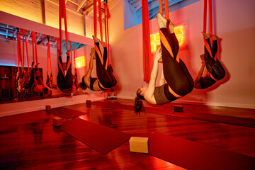 Group aerial fitness class workout