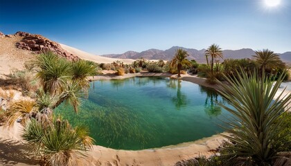 desert oasis is a spectacle bursting with vibrant foliage crystal clear water and a breathtaking contrast of vitality against desolate backdrop