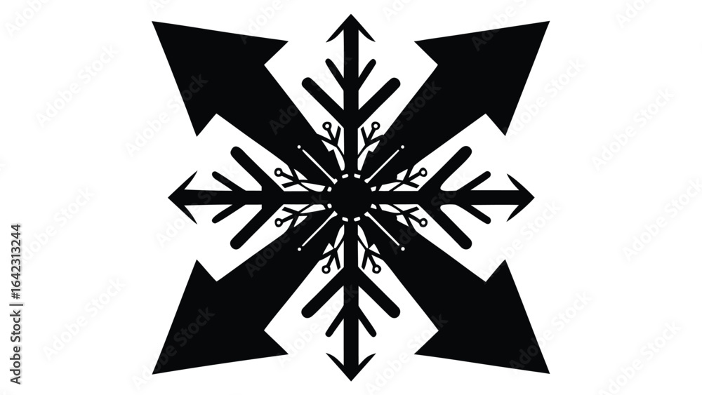 Poster black snowflake arrow symbol with geometric design for winter related concepts