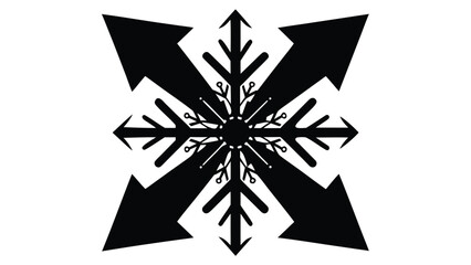 Black snowflake arrow symbol with geometric design for winter related concepts