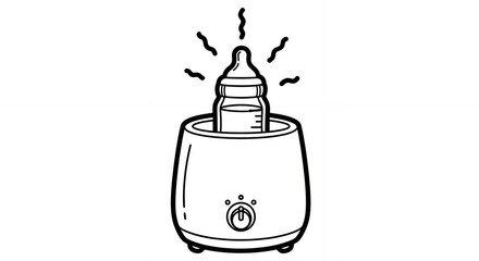 Obraz premium Black and White Line Art of a Baby Bottle Warmer with Steam Emission Illustration