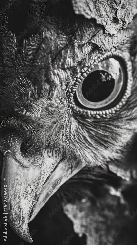 Poster the face of a turkey with sharp gaze and feathers visible.