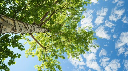 Fototapeta premium Towering Poplar Trees: Fast-Growing Species with Slender Trunks, Fluttering Leaves, and Iconic Silhouettes, Thriving in Forests, Riverbanks, and Urban Landscapes, Capturing Natural Elegance for Arbori