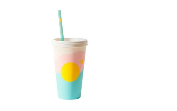 Reusable straw cup with Earth Day printed logo promoting eco conscious beverage choices isolated on transparent background PNG