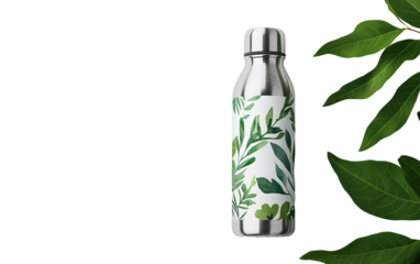 Durable refillable water flask featuring detailed Earth Day design encouraging eco-conscious lifestyle and reusable drinkware habits isolated on transparent background PNG