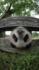 Obraz premium Cute Baby Panda Young Adorable Animal Playful Outdoors Resting Nature Fun Green Grass Wildlife Photography Closeup Fence Endangered Species Asian Rare Pacific Environment Zoology