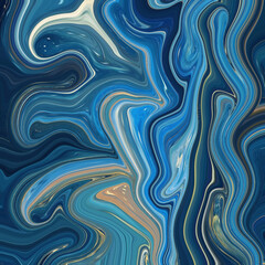 Flowing abstract artwork in deep blue and turquoise tones, blending with gold highlights for a dynamic and modern style.