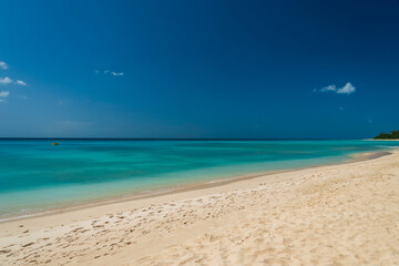 Beautiful golden sandy beach and azure ocean in Barbados