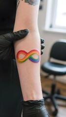 Rainbow infinity symbol tattoo on wrist autism ADHD neurodiversity awareness body art concept