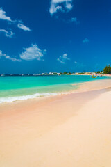 Beautiful golden sandy beach and azure ocean in Barbados