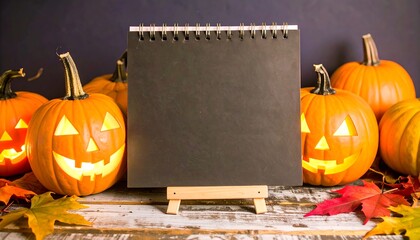 Blank calendar surrounded by jack o lanterns