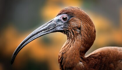 closeup shot of brown ibis bird walking