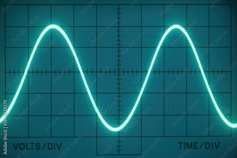 Poster oscilloscope waveform display illustrating engineering work with sustainable technology in electroni