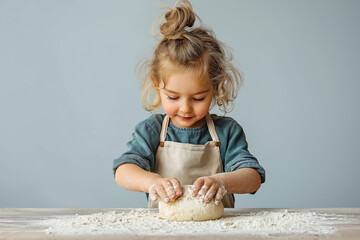 child mixing dough happy cooking