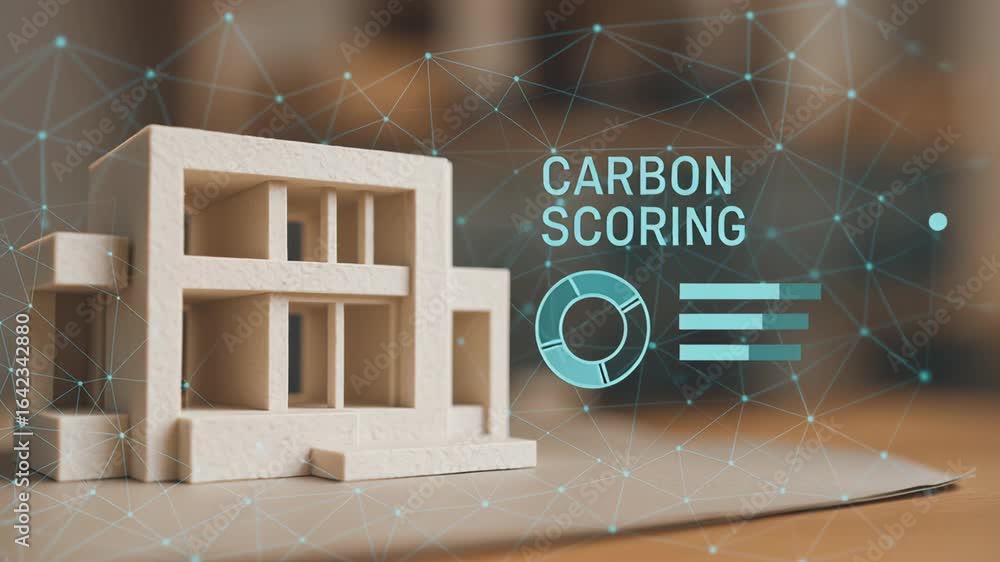 Poster sustainable architecture building model with carbon scoring methods enhancing eco friendly construct
