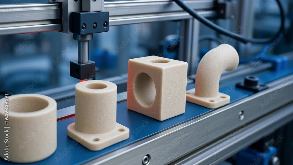 Poster 3d printed part additive manufacturing industrial automation conveyor belt sustainable engineering w