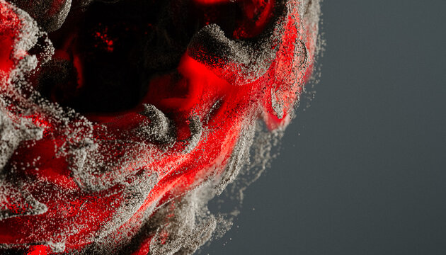 Close-Up of Red and Ash Textures Illuminated Against Dark Background