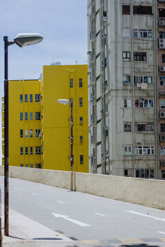 Urban Street with Yellow and Grey Buildings