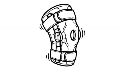 Detailed Line Drawing of Black and White Knee Brace for Injury Support and Joint Protection Isolated on White Background Health and Medical Equipment Illustration