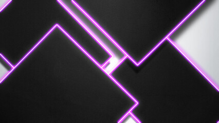 Geometric shapes with bright neon pink outlines against a dark background. Copy space. Modern abstract or textured background