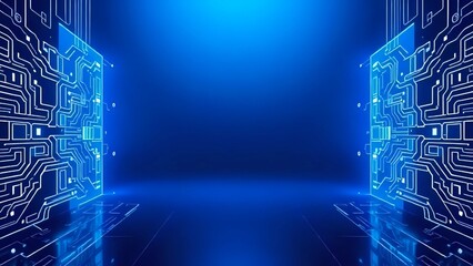 Futuristic Corridor with Glowing Circuitry and Blue Lighting