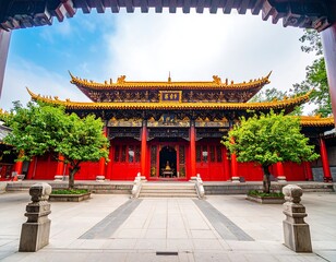 Fototapeta premium Asian temple facade, red and gold