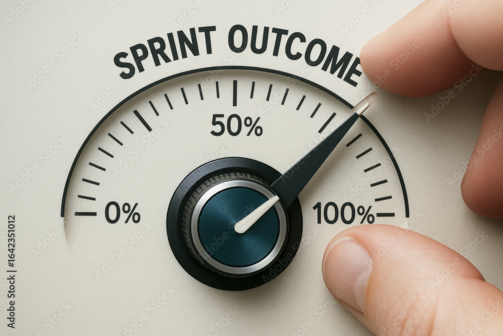 Aufkleber sprint outcome gauge with hand adjusting dial to reach goal setting for agile project management suc