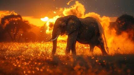 Fototapeta premium Beautiful elephant silhouette during golden sunset high resolution picture