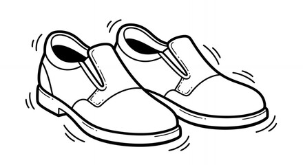 Monochromatic Line Art of Two Identical Black and White Slip On Shoes with Outlined Design on a Clean White Background